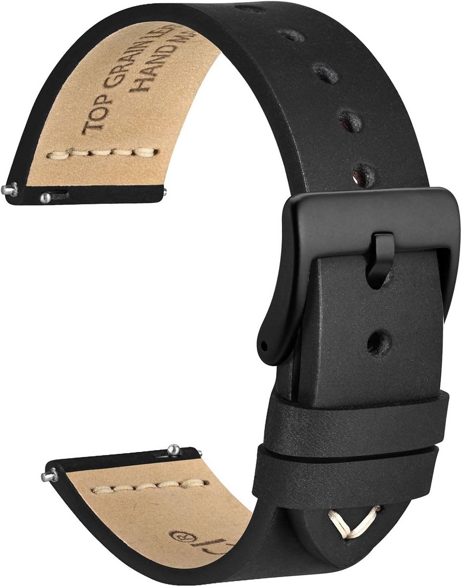 WOCCI Oud horlogebandje van hoogwaardig leer, Franse wasdraad, snelsluiting, roestvrijstalen gesp, reservearmbanden voor heren, bandbreedte 18 mm, 20 mm, 22 mm