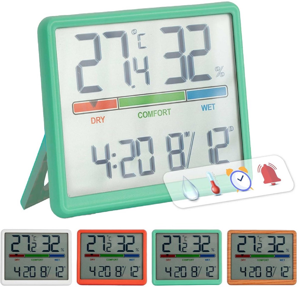 Digitale binnenthermometer met hygrometer, klok en kalender