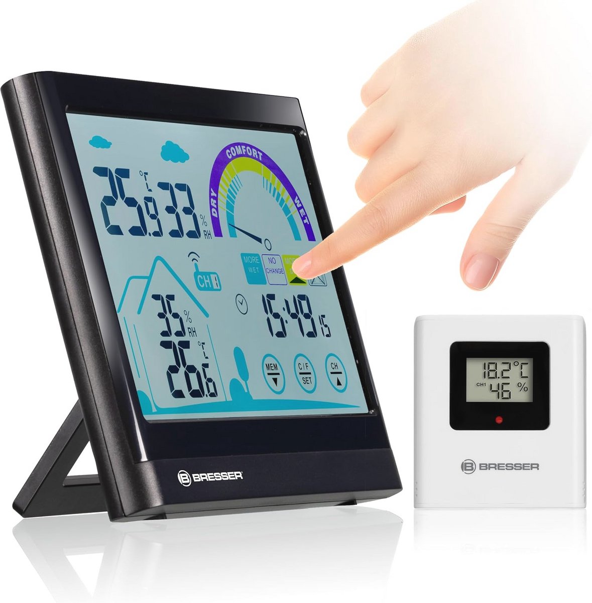 Draadloze Thermo-/Hygrometer met Touchscreen en Ventilatieaanbeveling