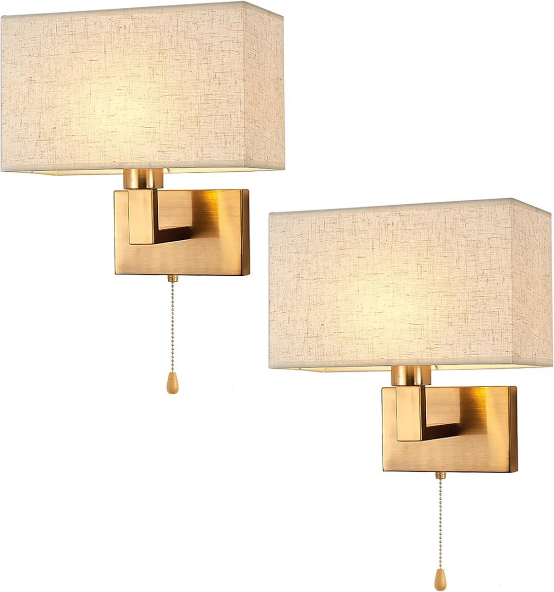 Vintage Wandlampen voor Binnen - 2 Stuks met Stoffen Lampenkap en Schakelaar - Ideaal voor Slaapkamer, Hal en Woonkamer