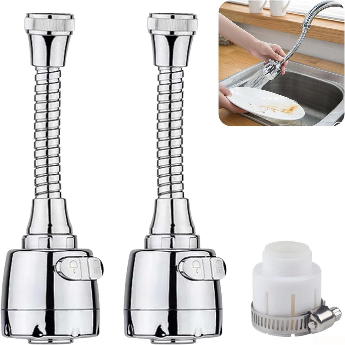 KASESSS 2 stuks keukenkraan sproeikop met 1 universele adapter, kraanverlenging voor goots