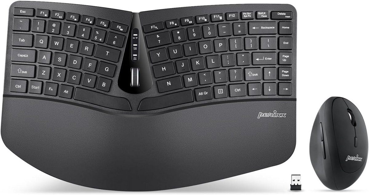 Draadloos Mini Ergonomisch Toetsenbord met Verticale Muisklik - Verstelbare Palmsteun - Membrane Toetsen - US