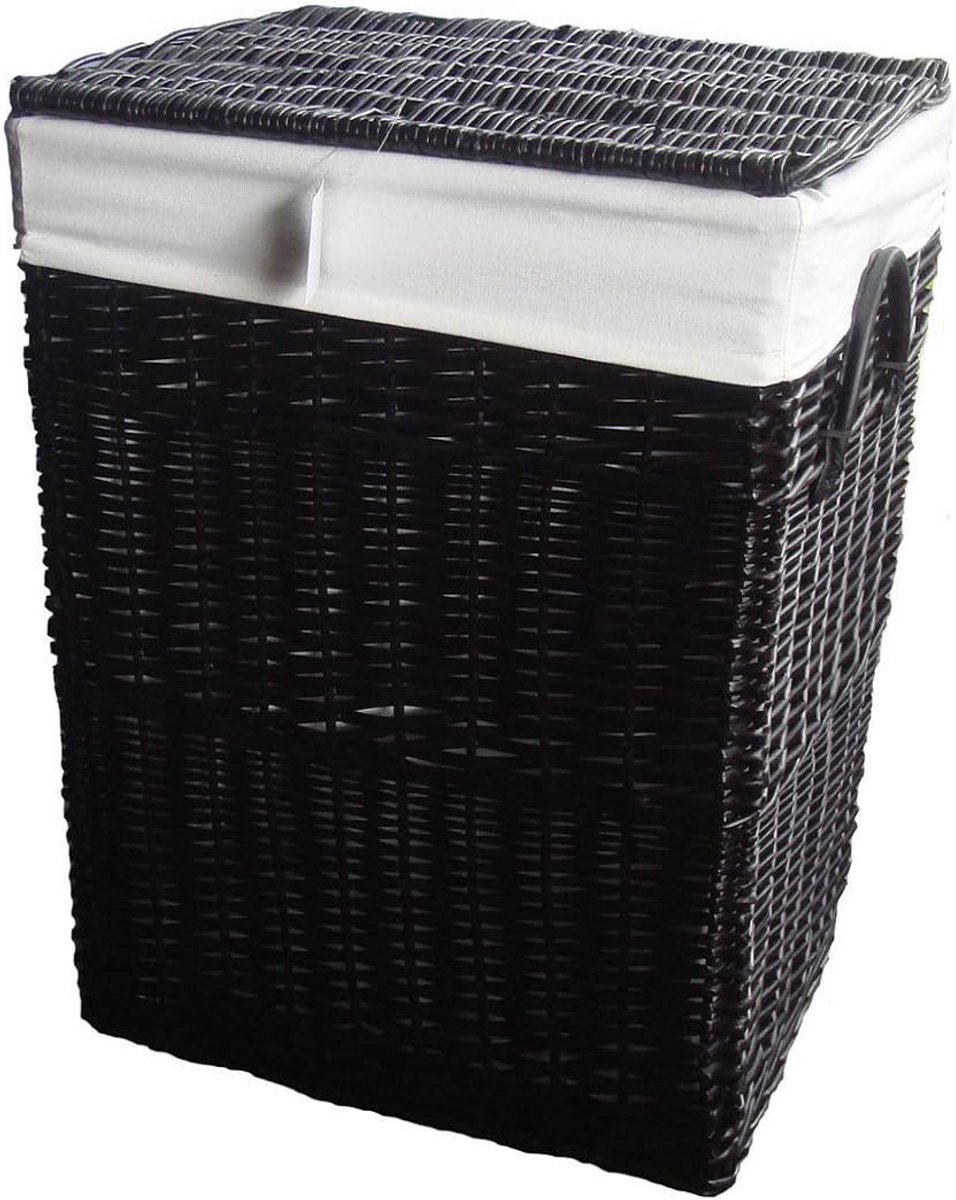 Wasmand Zwart Gevlochten Riet 32x24x46 cm