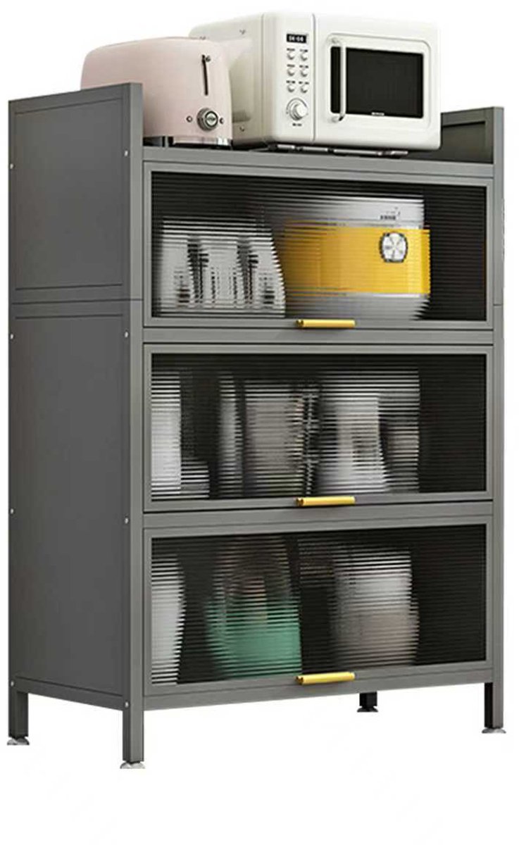 Seven comfort Keukenkasten - Hoge Keukenkast - Met doorschijnend stofwerend paneel - keuken - buffetkast - zijkast - Huiskamer - Opbergkast voor thuis - 60x32x112cm - Grijs