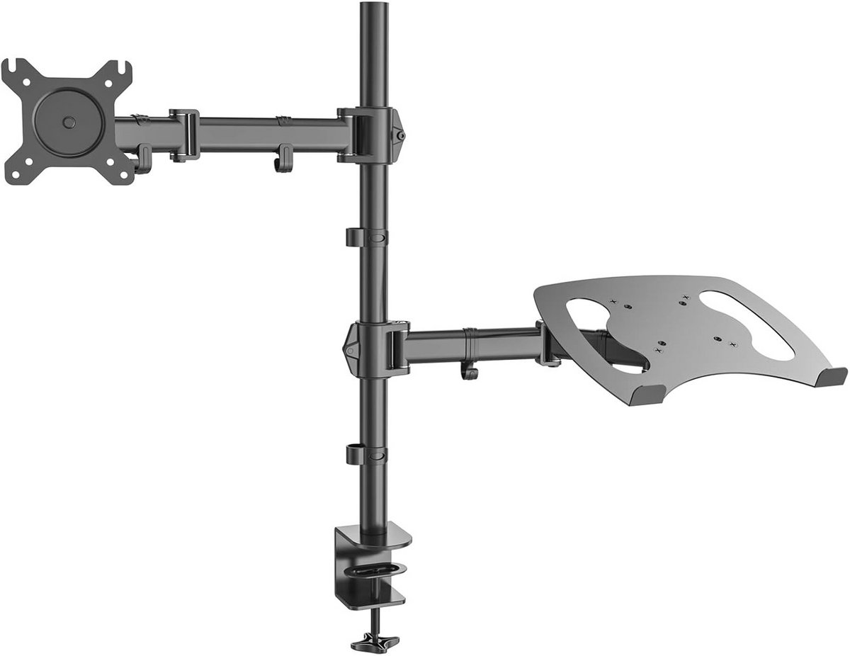 Monitorstandaard Tafelbevestiging voor Schermen 13-27 inch met Laptop/Tablet Houder - Volledig Verstelbaar