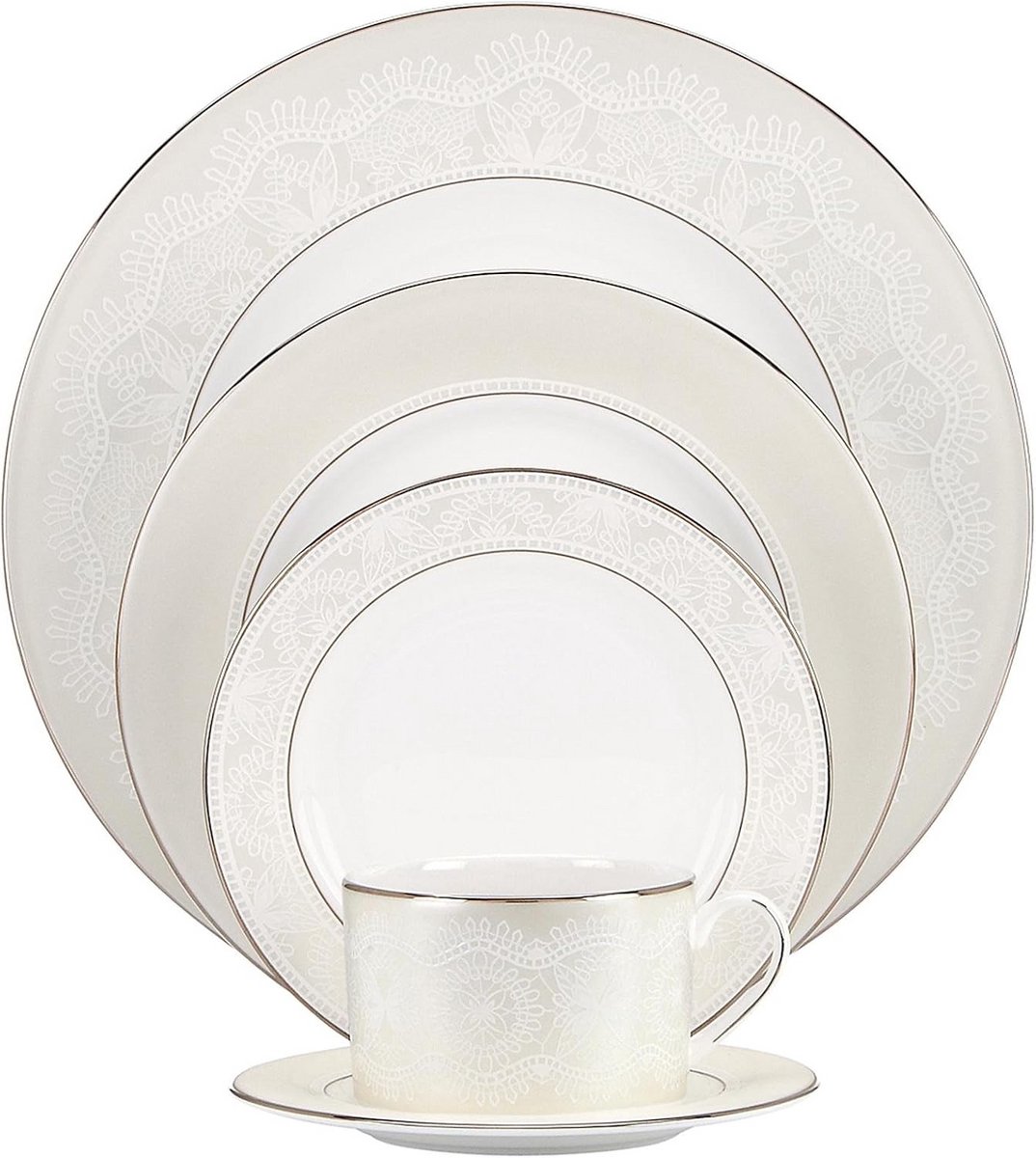 Luxe 5-delige Servies Borduurdessin Witte Porseleinen Borden