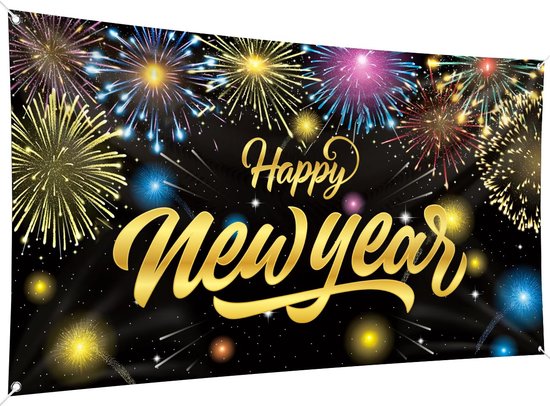 Oud en Nieuw Decoratie 2026 Extra Groot Nieuwjaars Achtergrond Banner, XXL Decoratie voor Nieuwjaar, Happy New Year 2026 Stoffen Banner voor Silvester Thema Feesten Binnen en Buiten