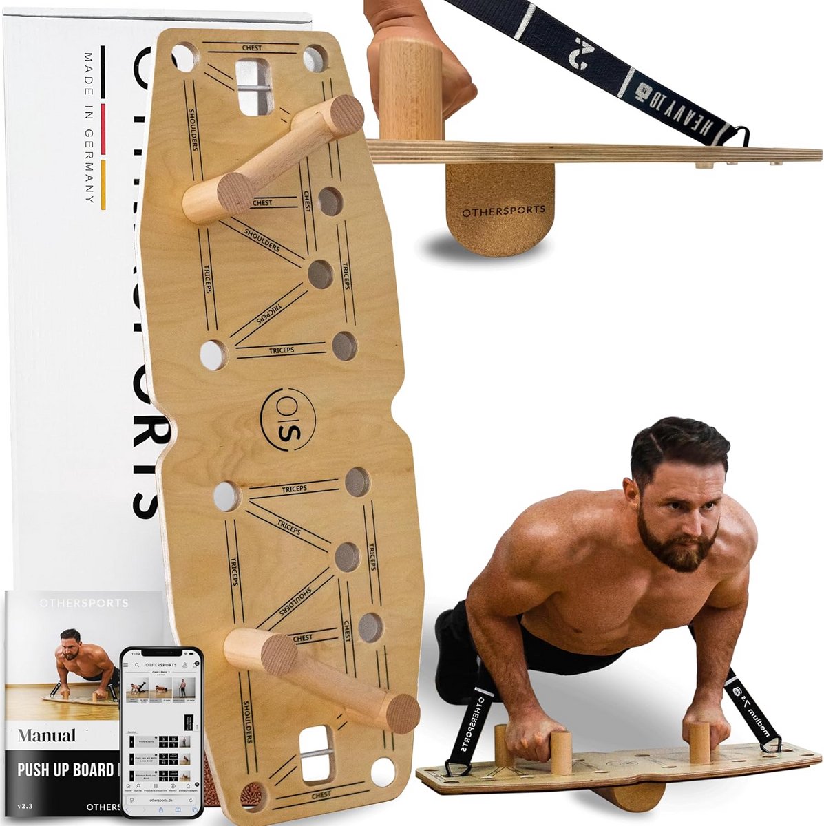 Houten Push-up Board met Weerstandsbanden en Balansfunctie voor Krachttraining Thuis