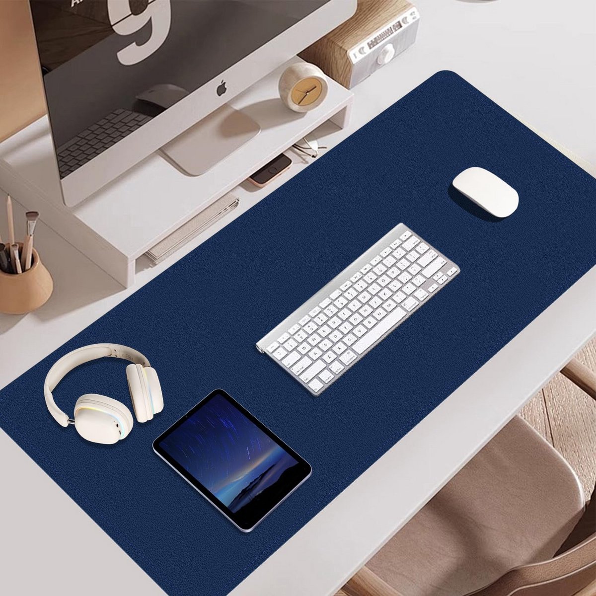 Antislip leren bureaumat, waterdichte bureauonderlegger voor computer en laptop, grote muismat 90x43CM