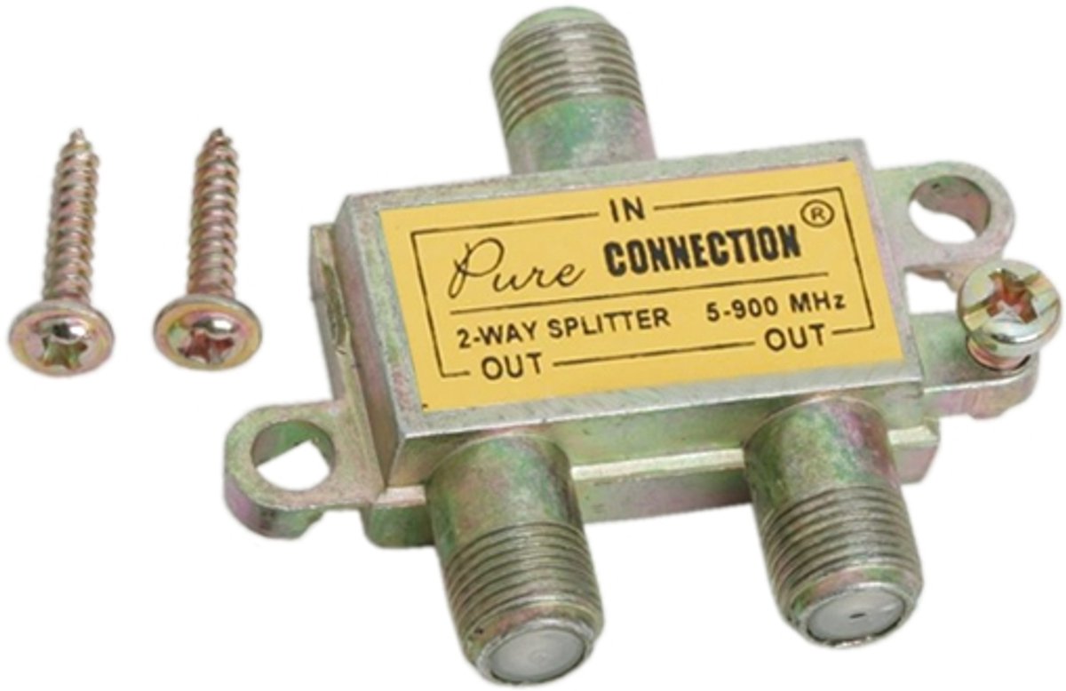 5x F-Coax Splitter 1-naar-2 – Antenne Verdeelstuk voor TV & Satelliet – 5–900 MHz – Metalen Behuizing - 5 Stuks [05256]