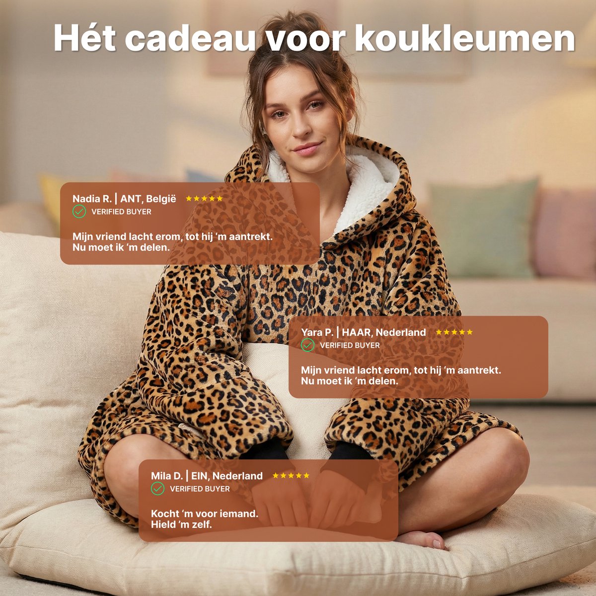 JAXY - Hoodie Deken - Snuggle Hoodie - Fleece Deken Met Mouwen - Snuggle - Cuddle Hoodie - 1450 Gram - Luipaard — cadeau in Wonen & Interieur - foto 4