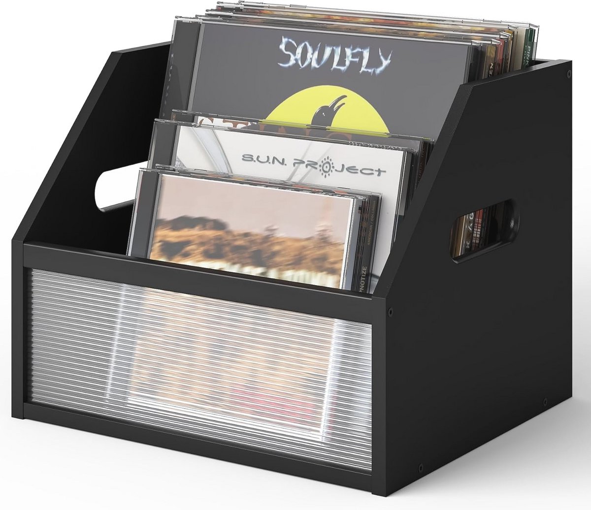 Zwart Vinyl Platenkrat van Bamboe en Acryl - Multifunctionele Opbergoplossing voor Vinyl Platenalbums