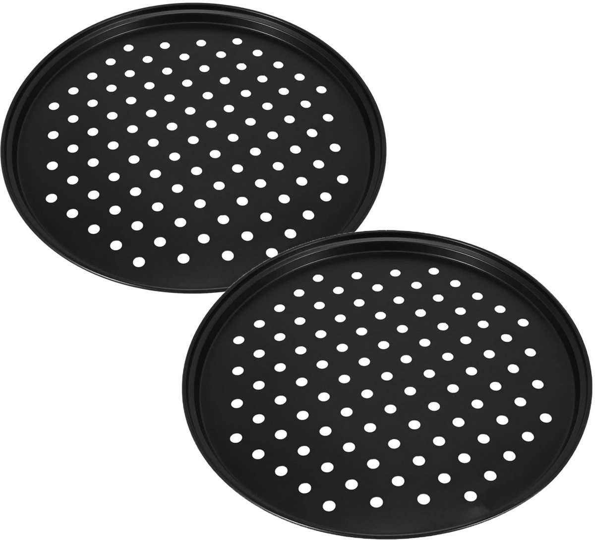 2-delige geperforeerde pizzapan - Geperforeerde bakvorm - Ronde bakvorm - Geperforeerde pizzavorm met antiaanbaklaag - Grillpan van roestvrij staal - Geschikt voor thuiskeukens - Zwart - 28cm