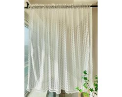 Vitrage Gordijn - Kant Gordijn - Sfeervol Wonen - Delicaat Bladpatroon - 60 x 130 cm - Wit