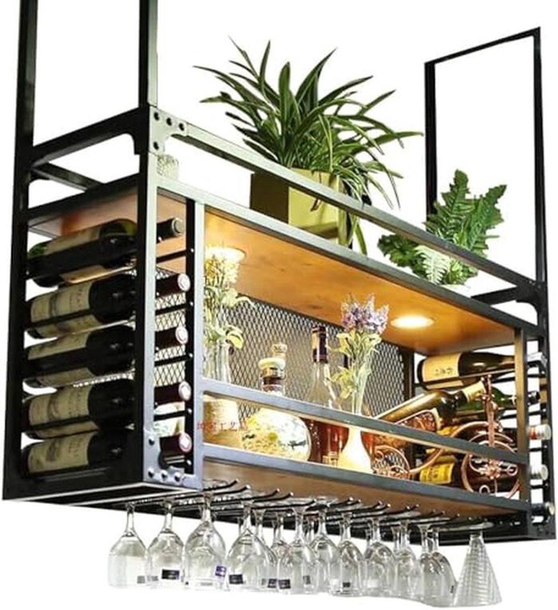 Hangend Wijnrek met Flessenhouder voor Keuken en Bar - Industriële Wijnslasher, 80cm