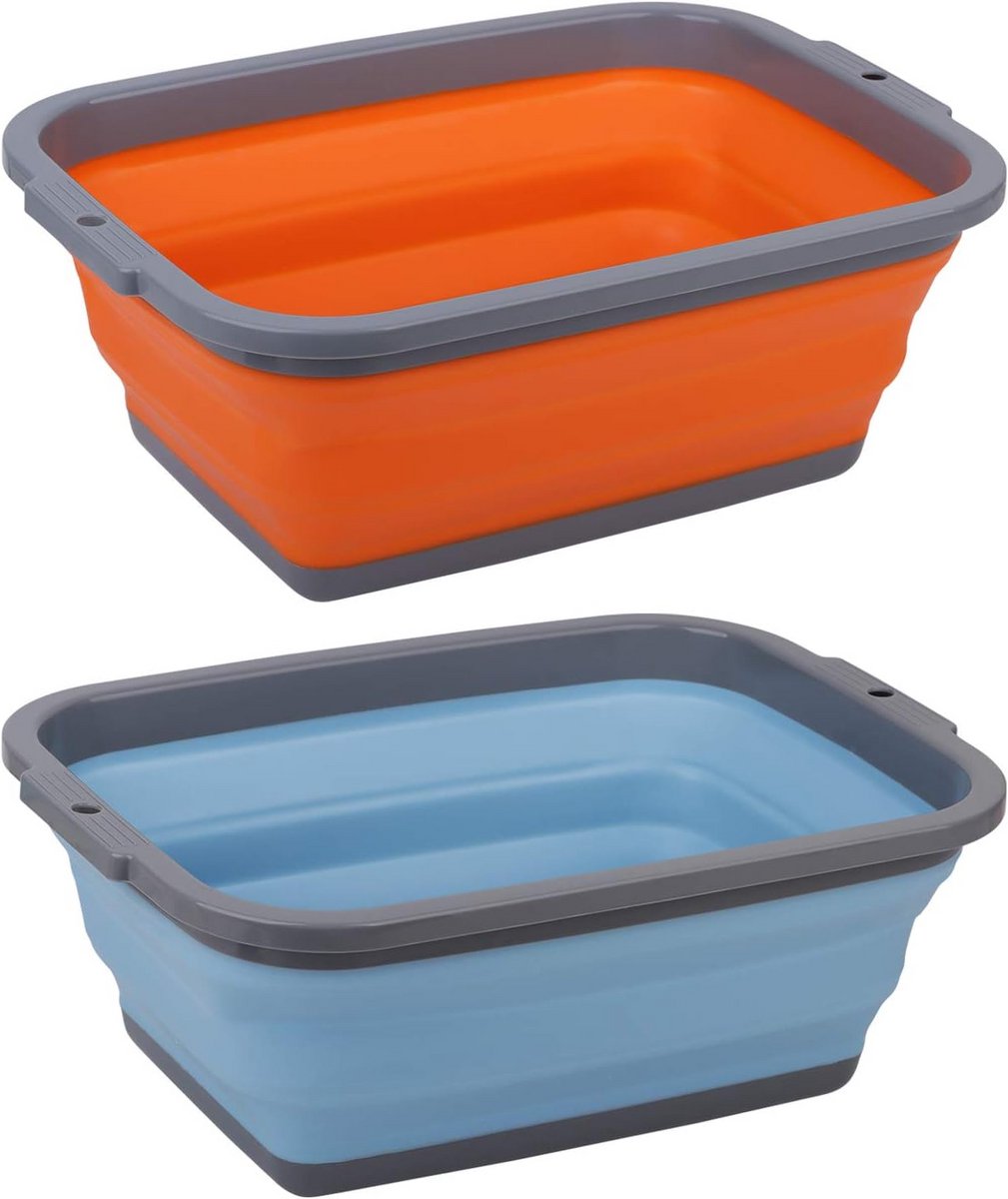 Set van 2 Opvouwbare Afwasbakken - Draagbaar voor Camping, Afwassen en Reizen - 8.5 Liter