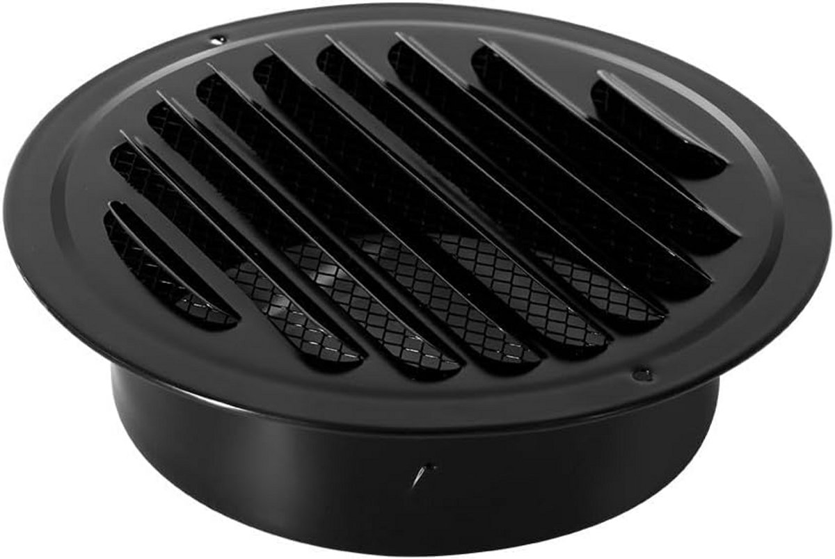Ronde Zwarte Roestvrijstalen Ventilatie Rooster 80mm - Buitenmuur Afzuiging