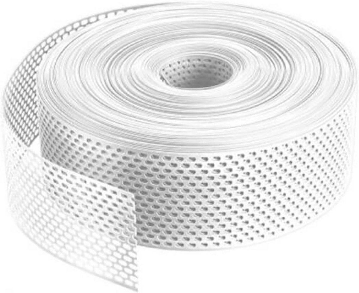 Ventilatierooster Dakrand 2x60m Wit PVC - Ovale Perforatie voor Gevel en Dakventilatie