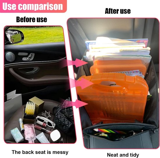 Autostoelorganizer - Organizer voor de passagiersstoel - Opvouwbare, kleine autostoelorganizer - Geschikt voor de voor- en achterbank op de middenconsole - Achterbankorganizer met bevestigingsriem - Handig voor het opbergen van spullen van kinderen. van Merkloos — afbeelding 5