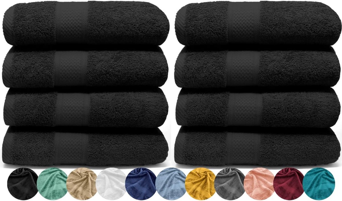 Set van 8 XL Badhanddoeken 50x90 cm - 550 g/m² - Zacht & Absorbant Katoen - Zwart