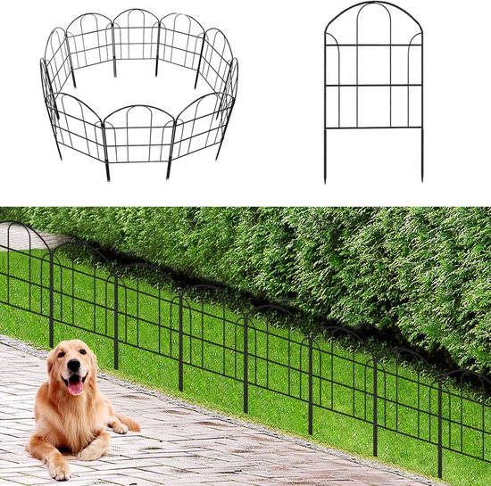 Thealyn Decoratief Tuinhek, Metalen Omheining voor Bloembed, Dierenbarrière, Hondenafscheiding (Zwart, 60cm H*60cm B*5 stuks