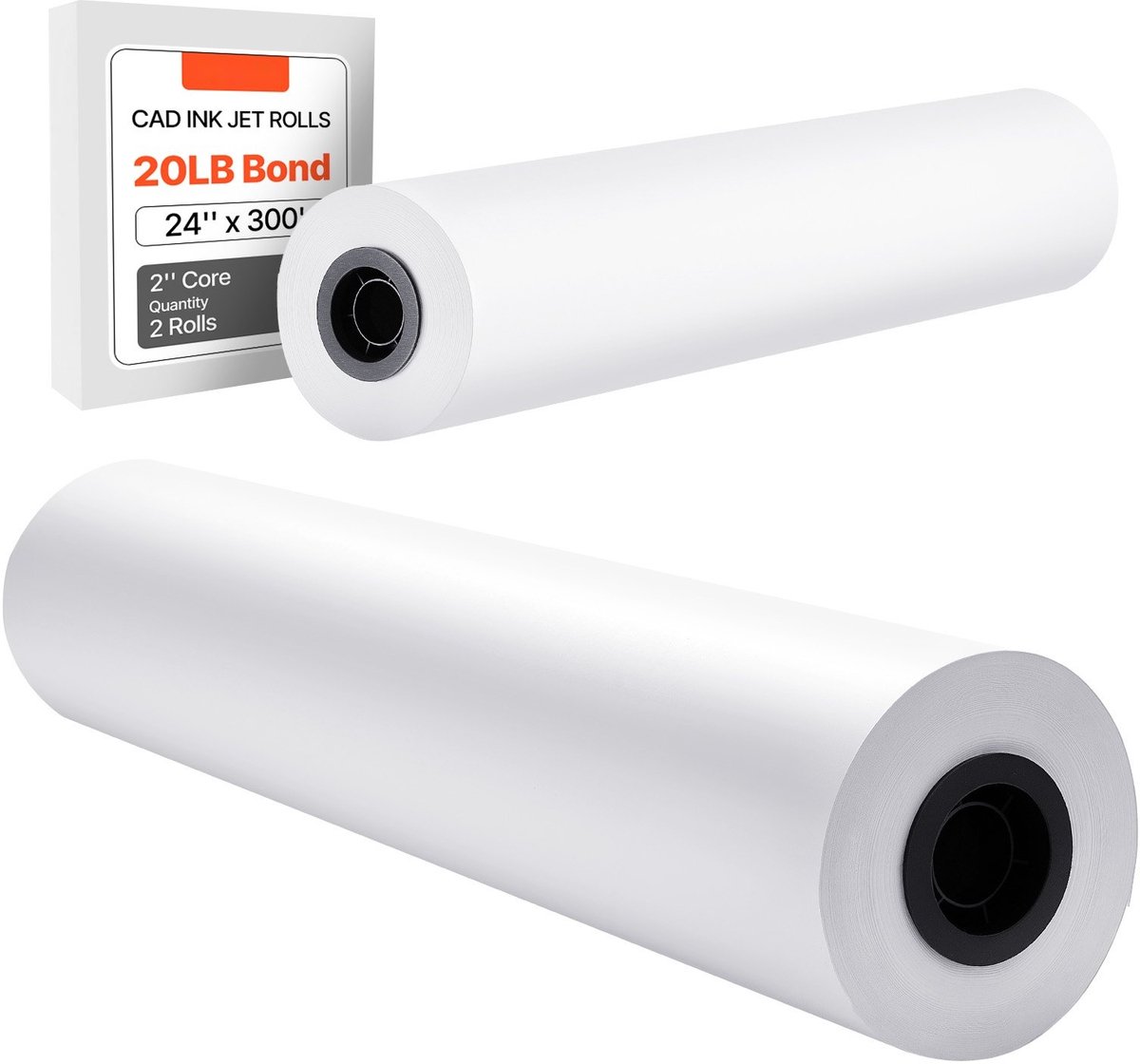 Plotterpapier - Grootformaat Rollen - Breedte 61 cm x Lengte 91,4 m - Papiergewicht 75 g/m² - Set van 2 Rollen - Voor CAD, Technische Tekeningen en GIS-kaarten