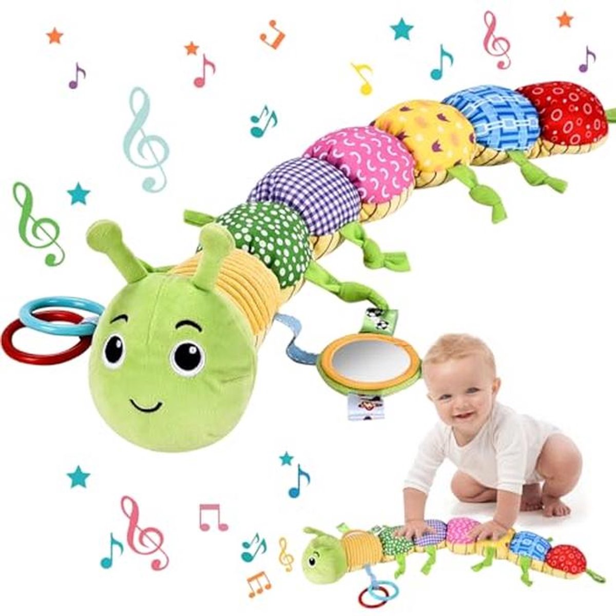 Muziek Rups Knuffeldier - Pluche Speelgoed met Liniaal en Grijpring voor Baby's