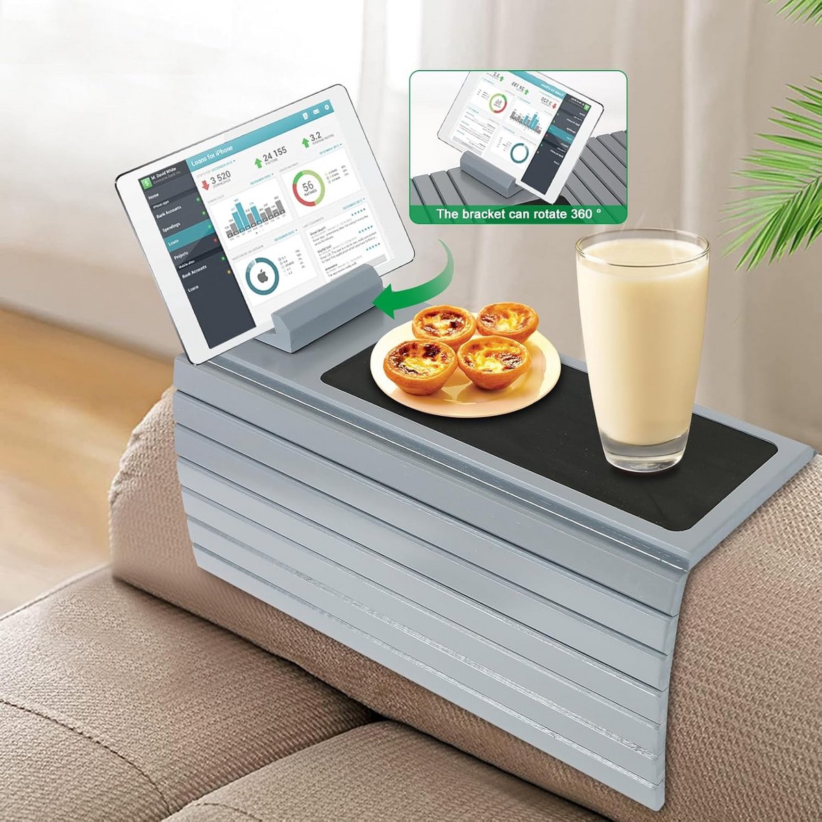 Anti-slip Bankdienblad van Bamboe met Bekerhouder - Armleuning Tafel Organizer