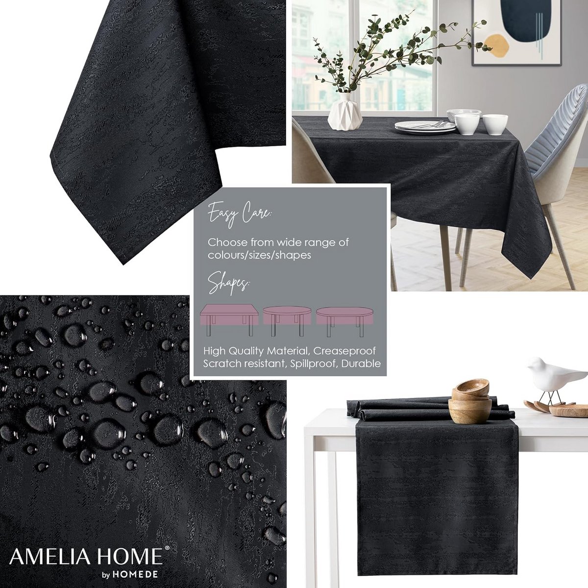 Waterafstotend Tafelkleed Linnenlook Zwart Vierkant (40x40 cm) - Onderhoudsvriendelijk