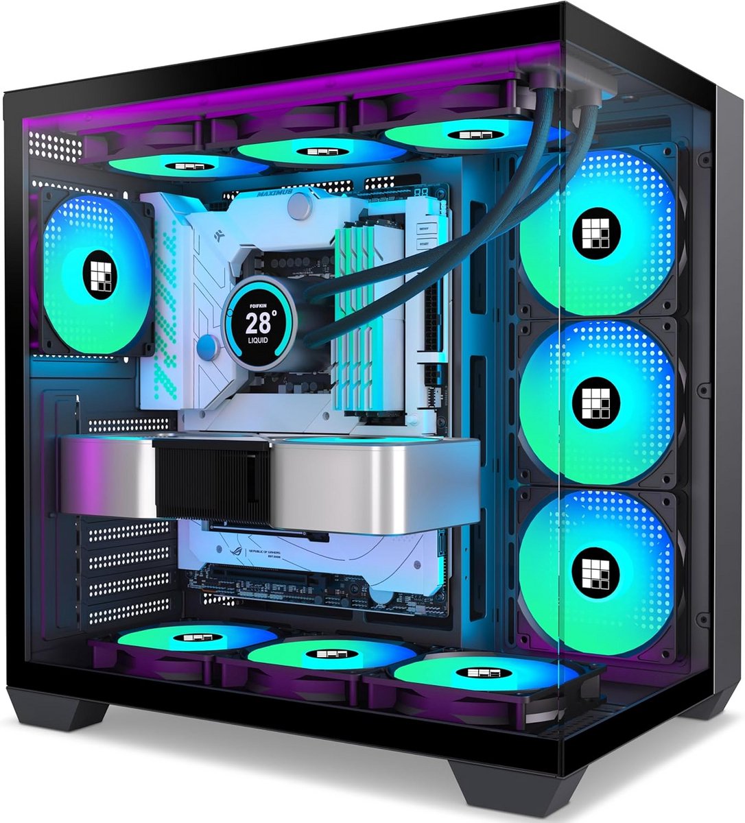 ATX Mid-Tower Gaming PC Behuizing met 6 ARGB PWM Ventilators en Panoramaglas