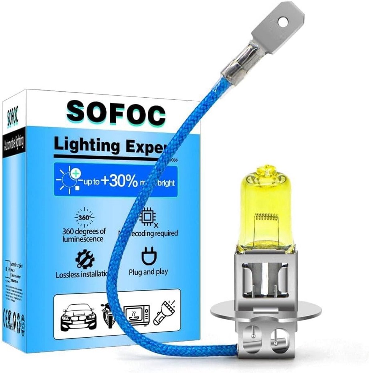H3 Lampen voor Auto Mist- en Verstralers 12V 100W Geel 3000K 2 Stuks