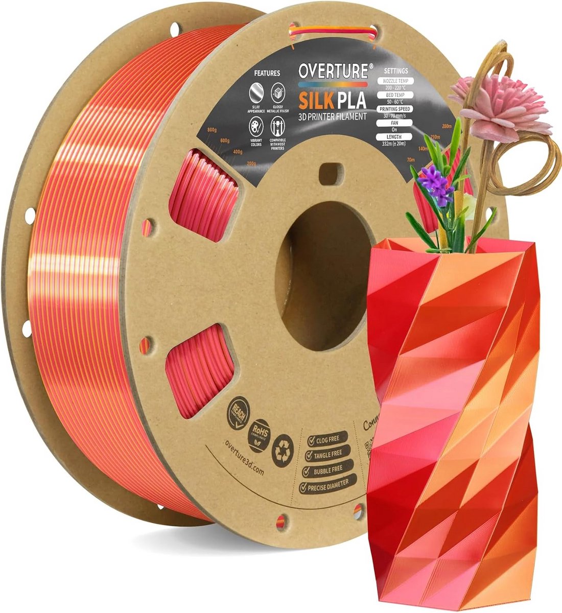 Dual Color Zijde PLA 1.75mm Filament voor 3D Printers, 1kg Spoel, Antiklit