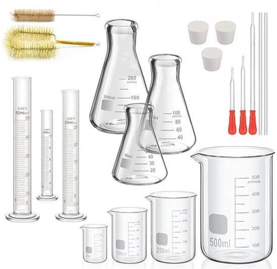 Laboratoriumset Met Erlenmeyer Kolven Maatbekers En Cilinders Voor 