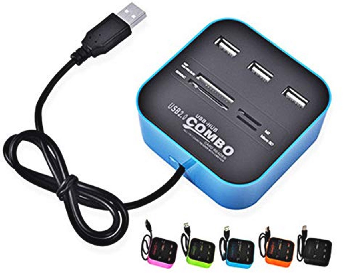 USB 2.0 Hub met Kaartlezer voor Laptop - 3 Poorten