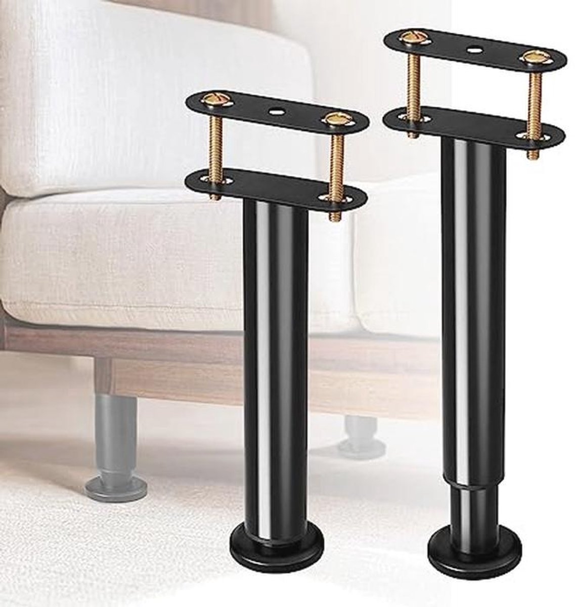 Verstelbare Bedsteunpoten met Brede Basis - Bedframe Versterkingsset (Zwart, Set van 2)