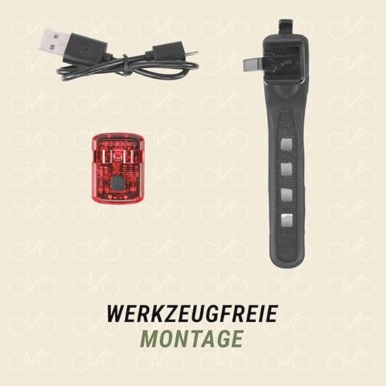 Batterij LED Achterlicht voor Fietsen - Oplaadbaar via Micro-USB, Lange Levensduur, Inclusief Bevestigingsmateriaal — afbeelding 5