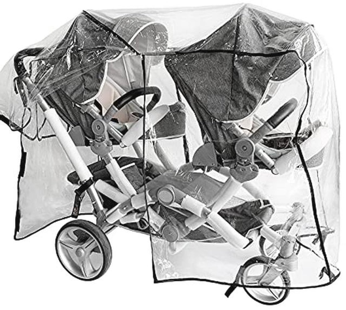 Universele Kinderwagen Regenhoes voor Dubbele Tandem Kinderwagens - Transparante, Grote Maat Bescherming tegen Regen en Wind – foto 6