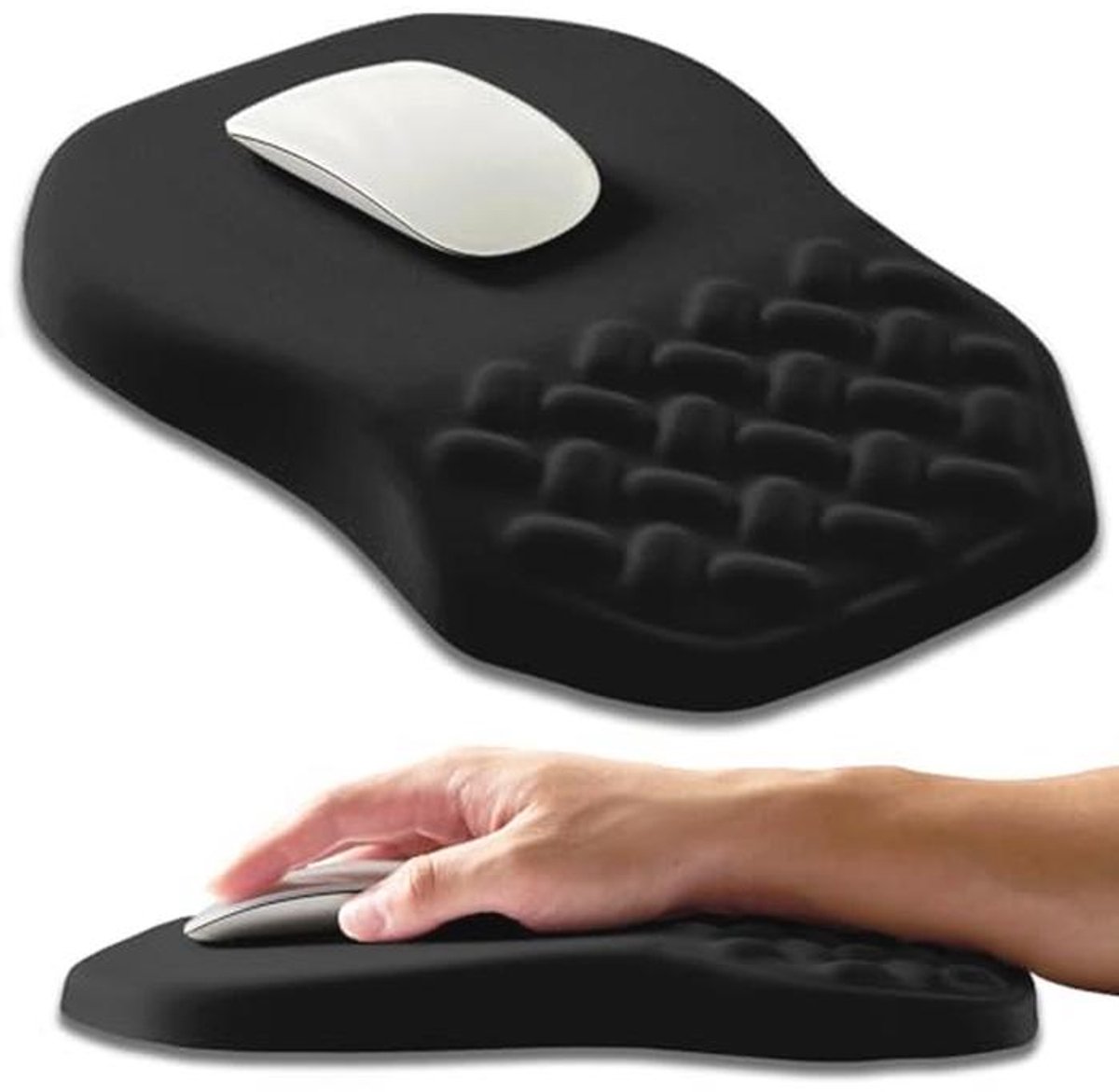Ergonomische Hoekige Muismat met Polssteun - Polssteun voor Carpaal Tunnel Syndroom met Massagebult en Langzaam Terugverend Geheugenfoam (30x20cm, Zwart)