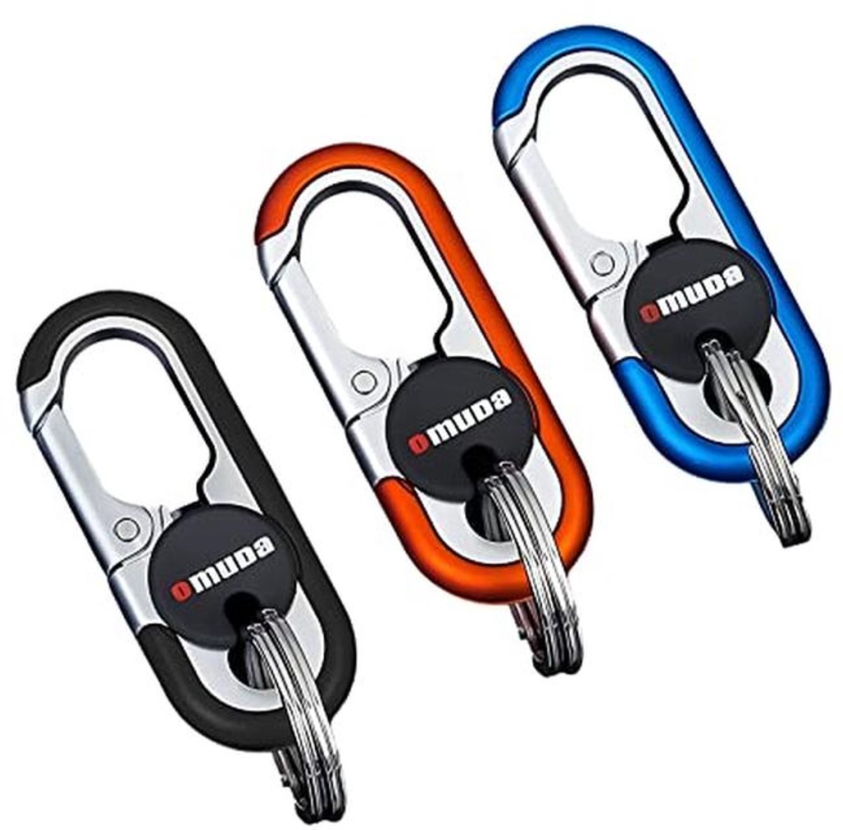 Sleutelhanger Karabijnhaak Set van 3 - Roestvrij Staal en Zinklegering, Handy Autosleutelhanger in Zwart, Rood en Blauw