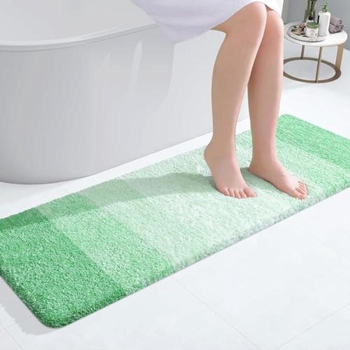Homaxy Zacht badkamertapijt, 40 x 120 cm, antislip, wasbaar, badmat, hoogpolig, badmat, microvezel, absorberend, douchemat, groen