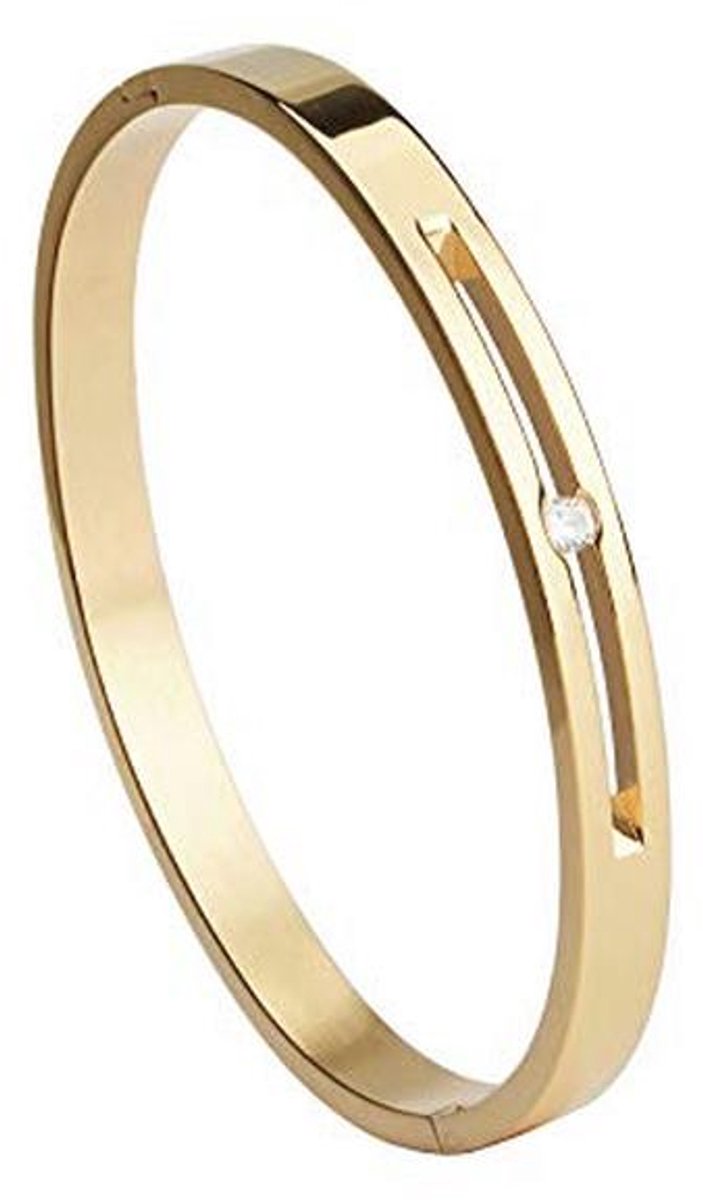 Holle roestvrijstalen armband 6-8 mm in goud-zilver met strass - 6.7 inch