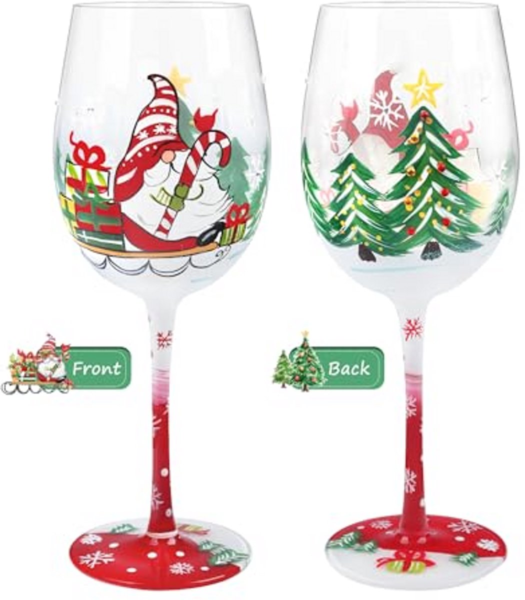 Handgeschilderd Wijnglas met Kerstmotief - Perfect Cadeau voor Kerst en Feestdagen