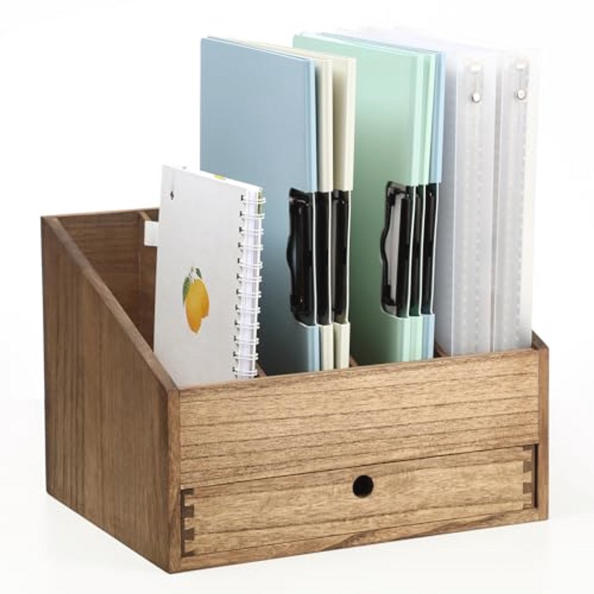 Houten bureau-organizer met 4 vakken en lade voor kantoor en thuis