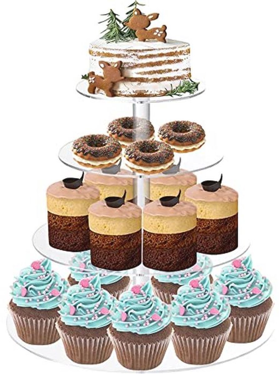 4-Tier Cupcake Stand - Acryl Ronde Cake Display Stand voor Bruiloft en Verjaardagsfeest