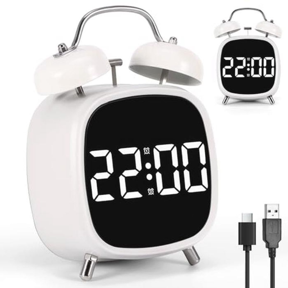 Digitale Nachtwekker met Groot Cijferdisplay - Luid Alarm, USB-Oplaadbaar, Sluimerfunctie