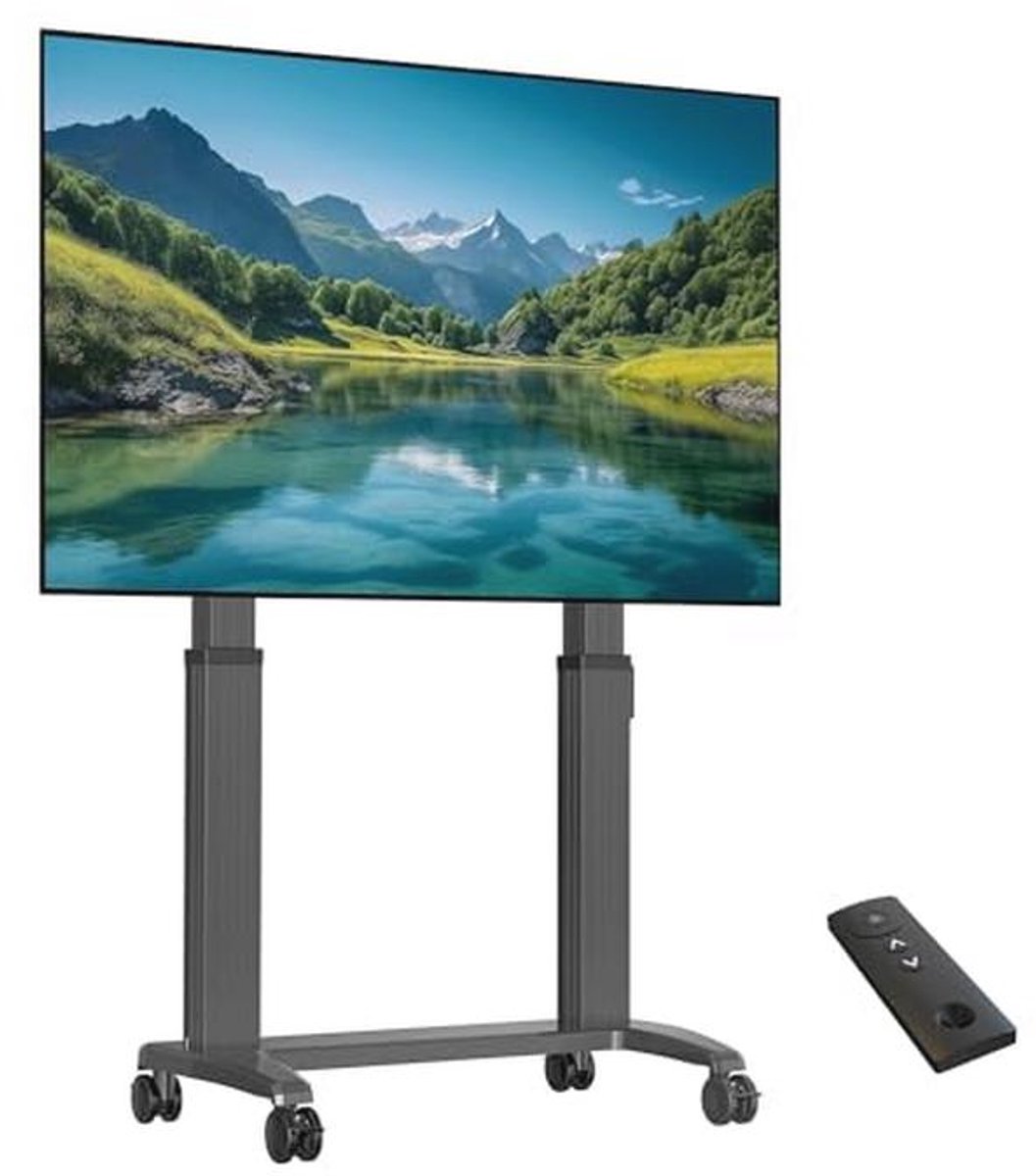 Ergonomische Mobiele TV Trolley voor 75-100 Inch Beeldscherm - Gemotoriseerde Verstelbare Hoogte Tot 136 kg