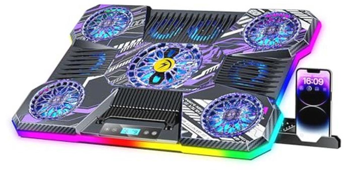Koelpad voor laptops met RGB verlichting en 9 ventilatoren