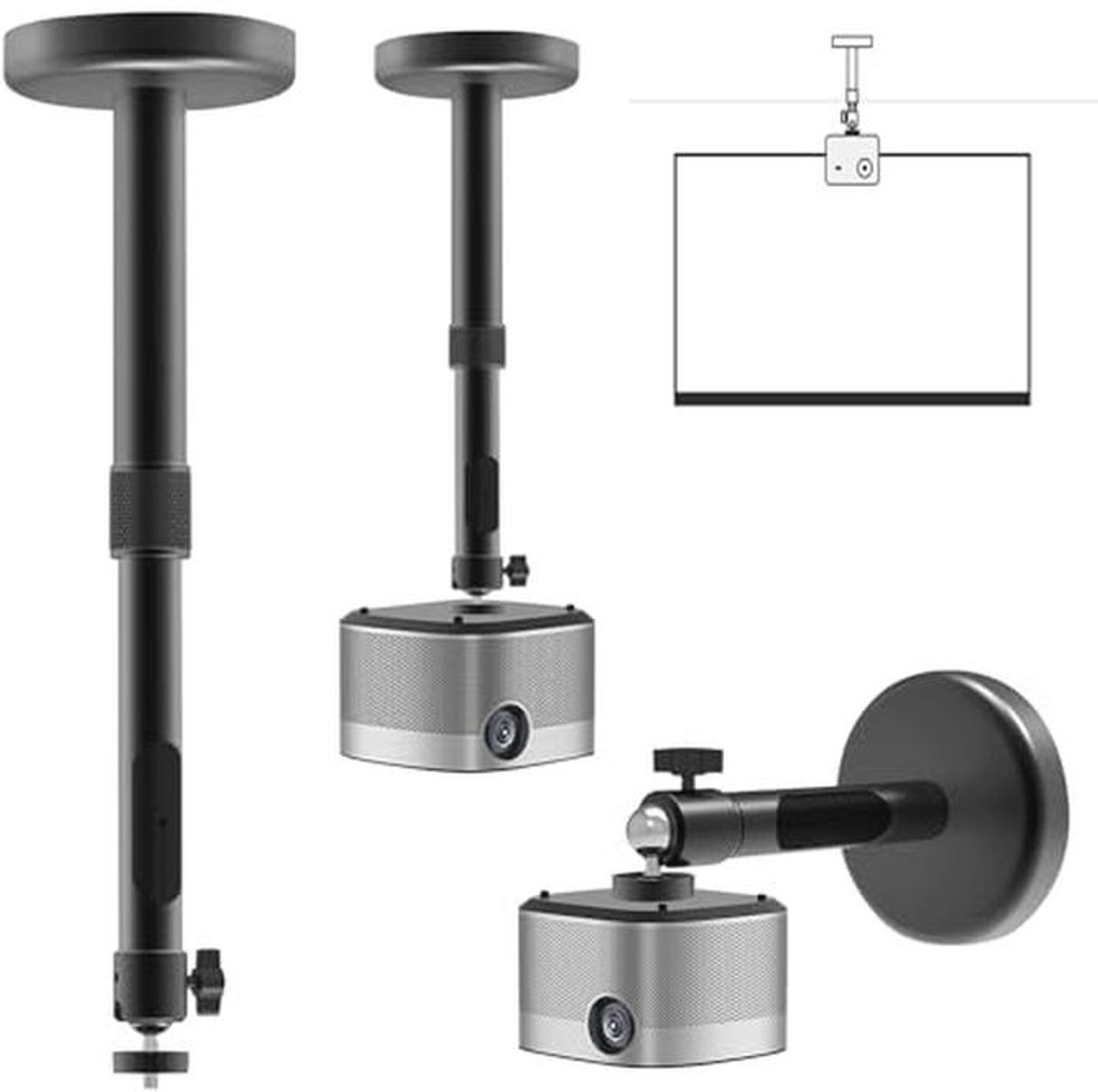 2-in-1 Beamerhouder Plafond- en Wandmontage, 360° Draaibaar, Tot 3 kg, Verstelbare Hoogte 20-40 cm