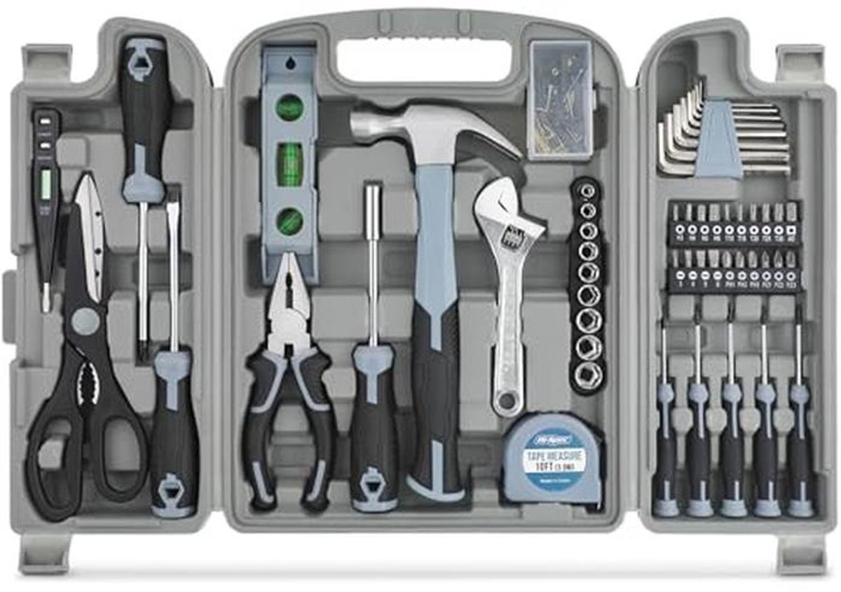 Hi-Spec grey 53-piece Tool Set for DIY, Gardening, Garage and Industrial Work Set Essential Tools Set for Home Repairs and Internal Work