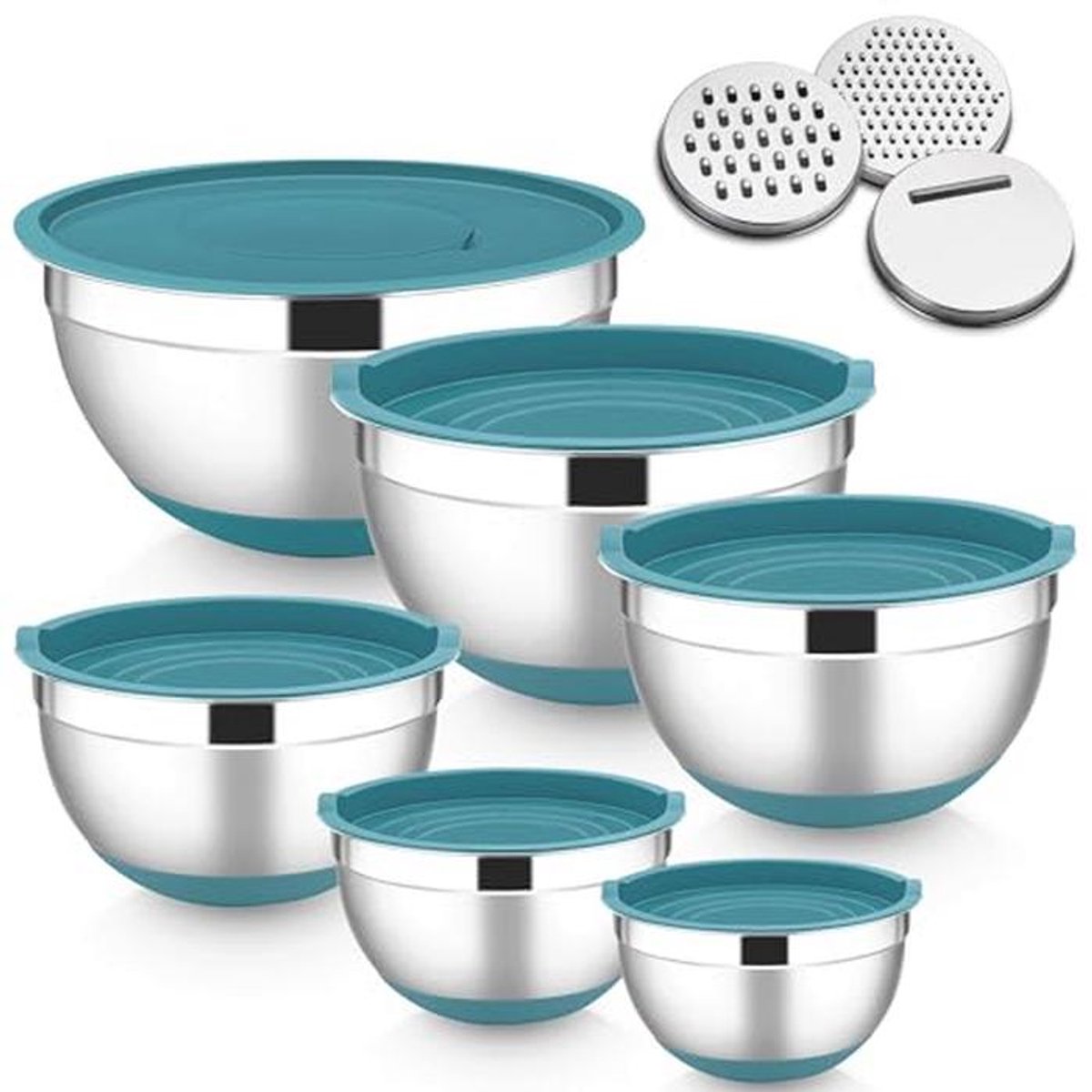 Mixkommen set van 6 met 3 raspen (blauw)